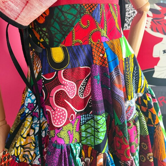 Vintage 90s African Ankara Patchwork Midi Skirt – Handmade, Size Small - Picture 4 of 12